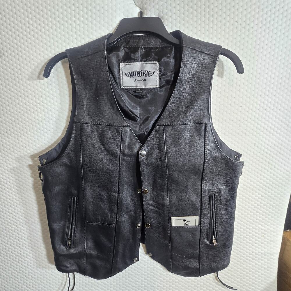 UNIK El Paso Premium Leather Biker Vest Men's M Black Motorcycle
